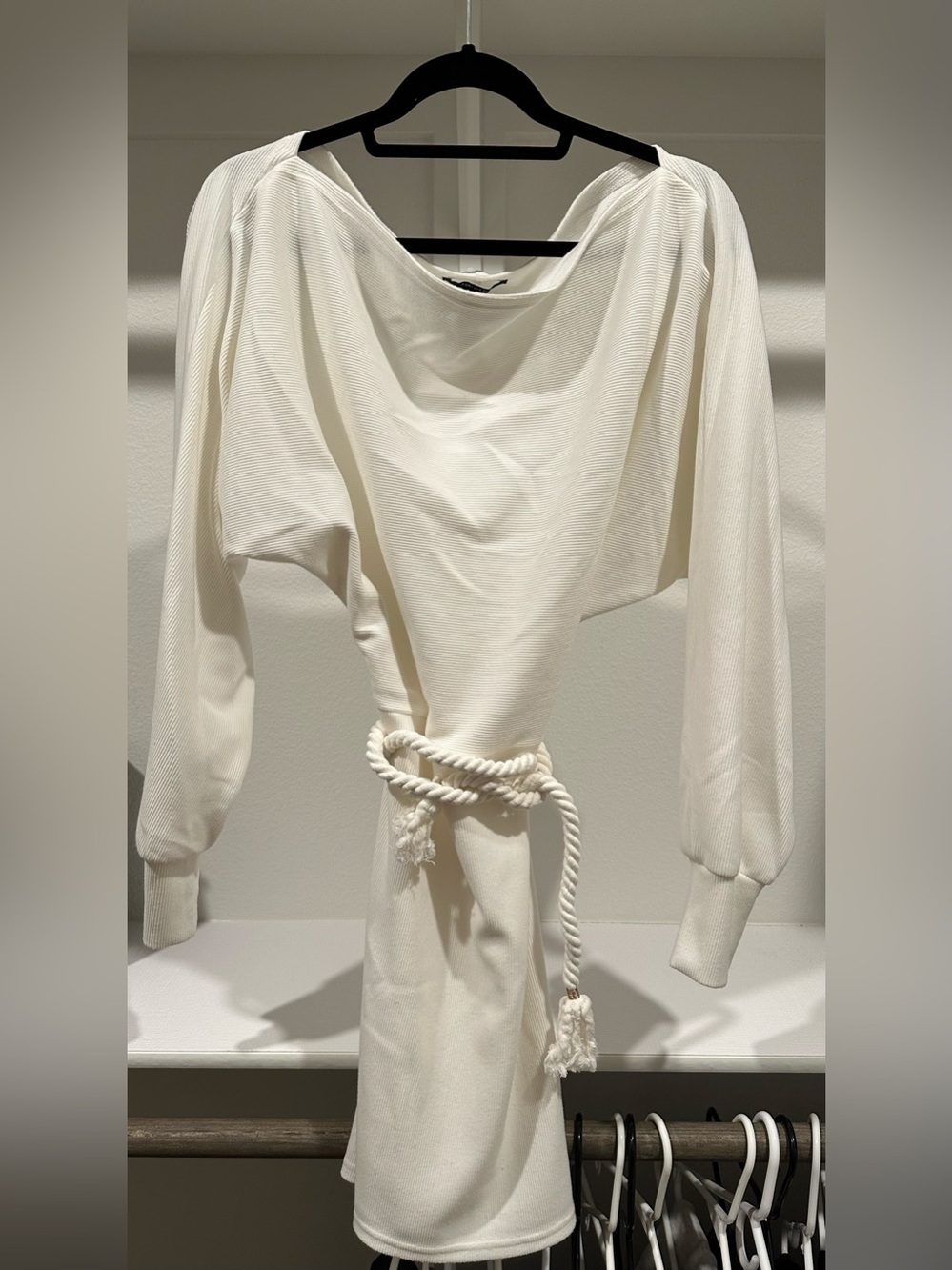 Forever 21 Ivory Draped Knit Sweatshirt with Rope Belt